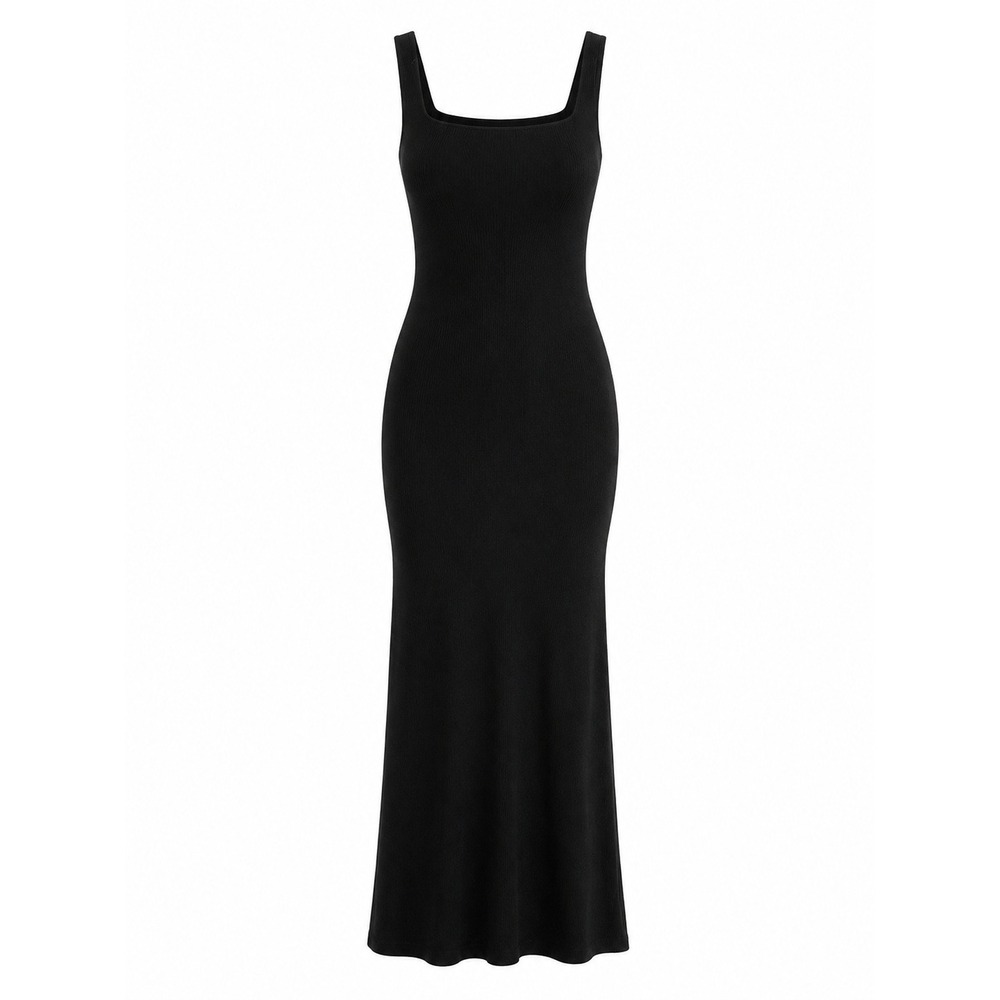 Nine Britton Black Ribbed Square Neck Twist Back Cutout Midi Dress Medium NWT - Picture 3 of 9